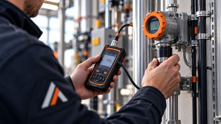 Kalibratie van een gasdetector met een handmeter in een industriële omgeving