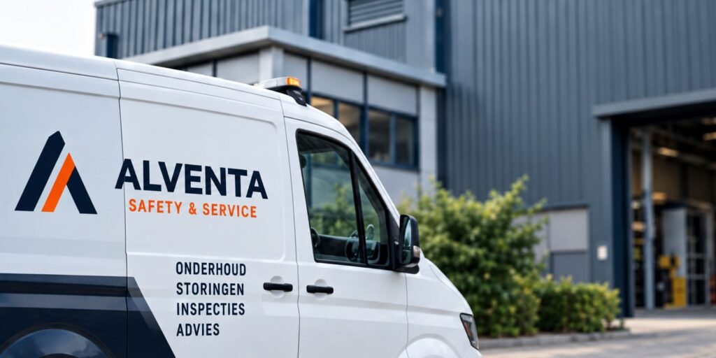 Alventa servicebus met opdruk onderhoud, storingen, inspecties en advies